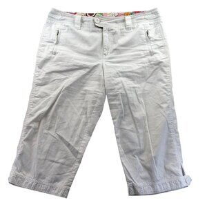 Khaki Womens Capri Pants Size 16W White Cropped Casual Classic Summer Flat Front